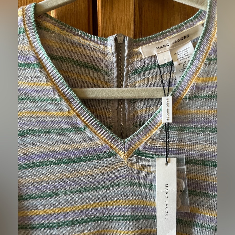 Marc Jacobs Gray Lavenders and Yellow V-Neck Sweater  Zips up the back.